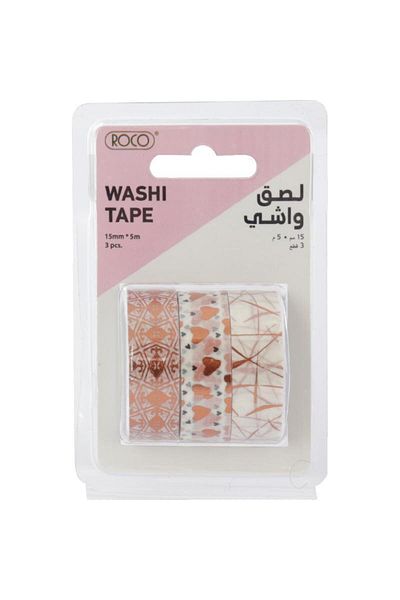 Roco Washi Tape Set – 3 Reels, 15mm x 5m, Assorted Colors