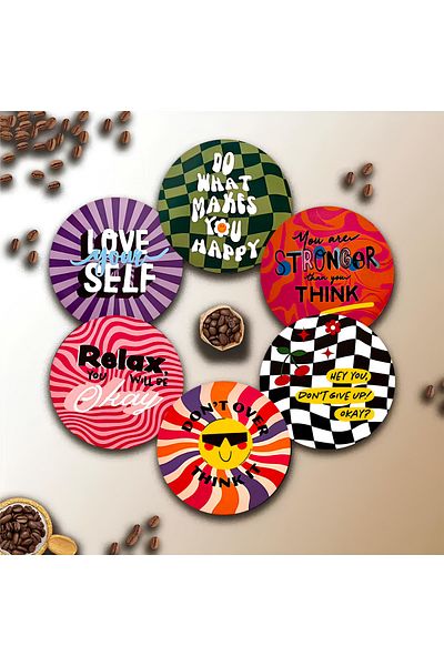 kutuTR Set of 6 Colorful Tea & Coffee Coasters with Positive Message Brd-013