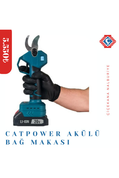 CATPOWER EL ALETLERİ Catpower 1340 Akülü Bağ Bahçe ve Dal Budama Makası 35 mm