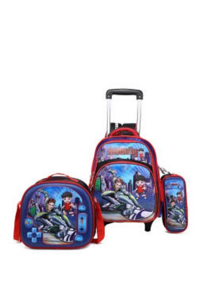 Generic STARGOLD 14-Inch Baby Trolley Backpack Set of 3 – Superhero Design Rolling Bag, Red