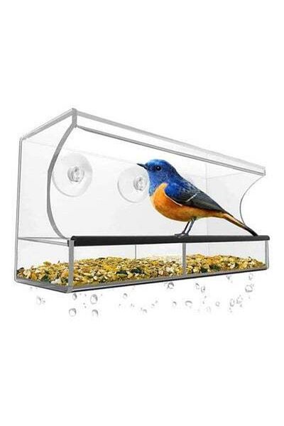 HALAMODO Acrylic Bird Feeder with Seed Tray Clear