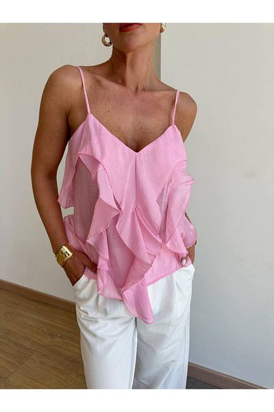 My Blog Μπλούζα με βολάν με ροζ λουράκι - 70218