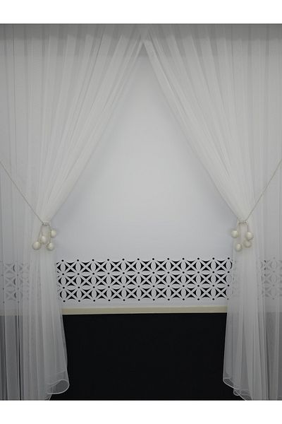 Art Perde Double Breasted Tulle Curtain 4 Balls Ornamental Rope Included Regular Pleat 1/3