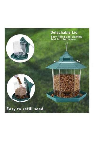 HALAMODO Plastic Hanging Bird Food Container Green/Clear