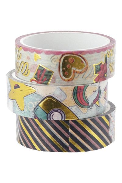 Roco Washi Tape Set – 3 Reels, 15mm x 5m, Assorted Colors