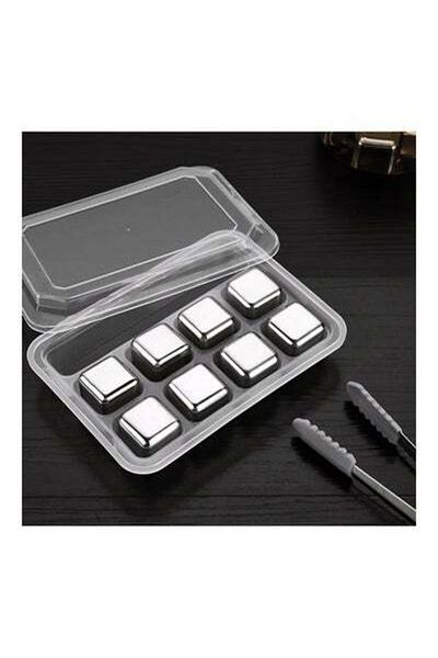 HALAMODO 8-Piece Reusable Stainless Steel Ice Cube Silver 15.5x4x11.2cm