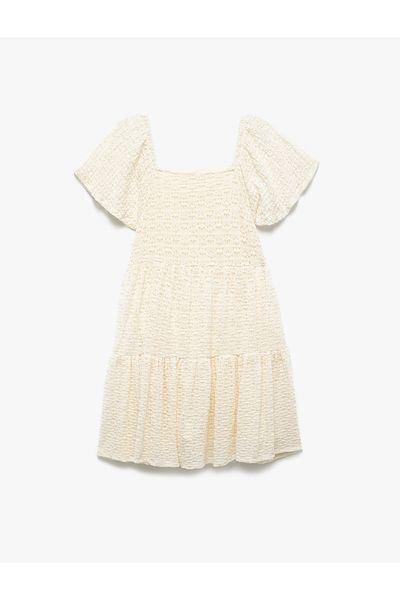 Koton Short Sleeve Crew Neck Fold Detailed Pleated Dress