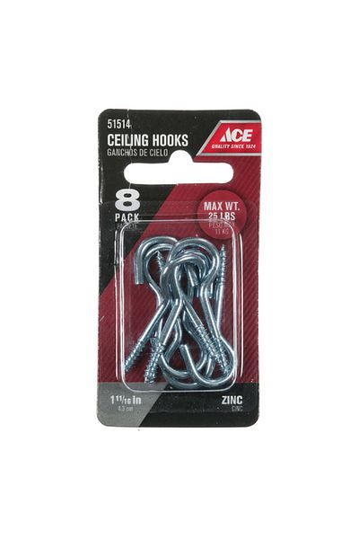 ACE 8-Piece Zinc Plated Ceiling Hook Silver 4.3cm