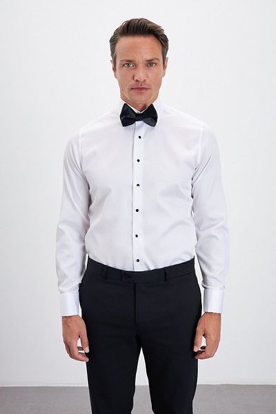 Paşahan No Ironing Required 100% Cotton Non Iron Comfort Fit Classic Collar Tuxedo Shirt