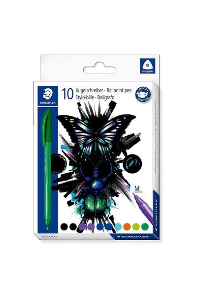 Staedtler Set of 10 ballpoint pens, with clips, assorted colors, Staedtler 4320MC10E1
