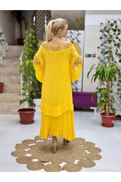Punta Otantik Vl12008 Collar Detail Voile Dress Yellow