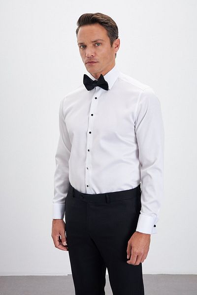 Paşahan No Ironing Required 100% Cotton Non Iron Comfort Fit Classic Collar Tuxedo Shirt