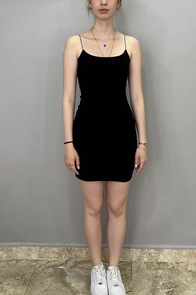 Tam Moda Kanın Black String Strap Mini Dress