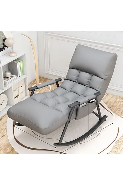 COOYA Modern upholstered rocking chair, removable, adjustable angle, with side pockets and armrests, grey