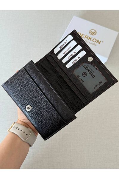 DERKON Mendy Model Useful Genuine Leather Medium Size Women's Wallet Brown