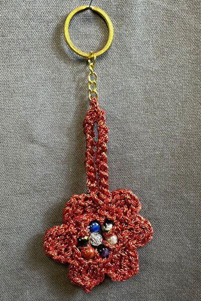 Uretti - Tuğba 6667 6941 Χειροποίητο Μπρελόκ Πλεκτό Μοντέλο Λουλούδι από Φυσική Πέτρα