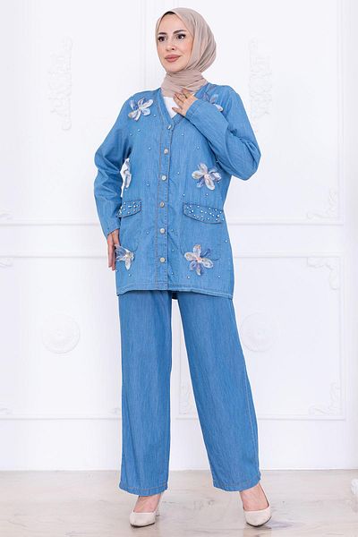 hafsamina Daisy Touch Summer Denim Suit Hm2779 Light Blue