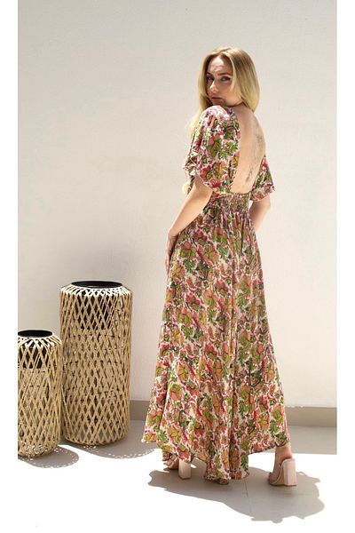 Alorabella Daniela V-Front & Back Maxi - Pink Garden
