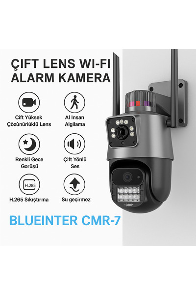 BLUE İNTER CMR-7 Wi-Fi Destekli 8X Zoom Dış Mekan Güvenlik Kamerası 2 Lensli ...