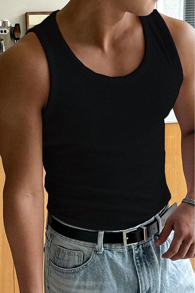 NO 601 Men's Black Slimfit Camisole Top Singlet