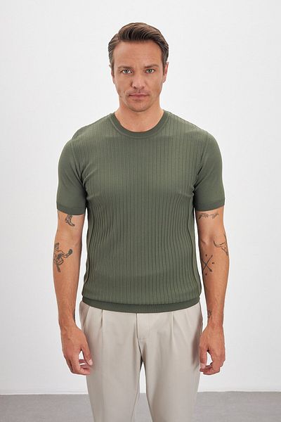 Paşahan Striped Patterned Crew Neck Knitwear Men's T-Shirt