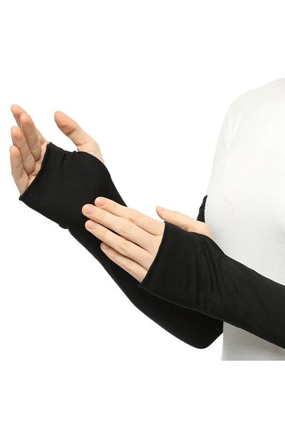 Kezban Tekstil NURSOY Χτενισμένο Βαμβακερό Μανίκι Hijab με κομμένο δάχτυλο - Μαύρο