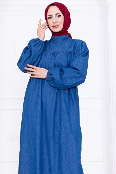 hafsamina Τζιν φόρεμα με ρόμπα HM2771 γαλάζιο