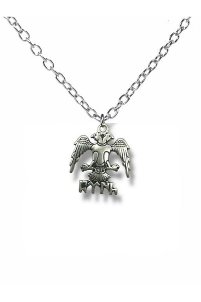 Herşey Nota Silver Color Unisex Necklace with Double Headed Eagle Figure – Symbol of Power and Nobility – 60 cm Chain