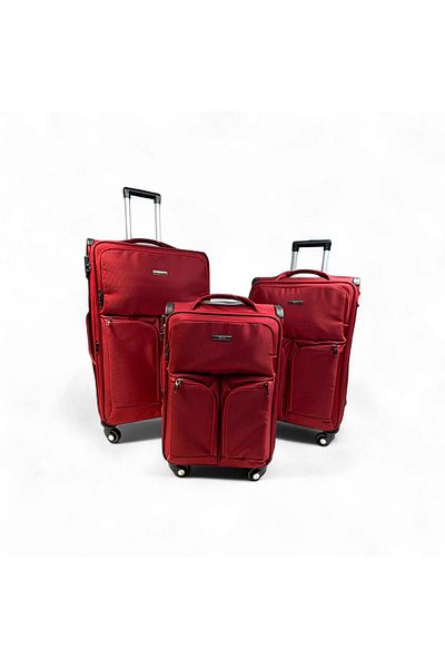 Rorik Set of 3 Textile Trolleys, S 55x35x23 Cm, M 70x40x28 Cm, L 82x47x30 Cm, 360° Wheels, Red
