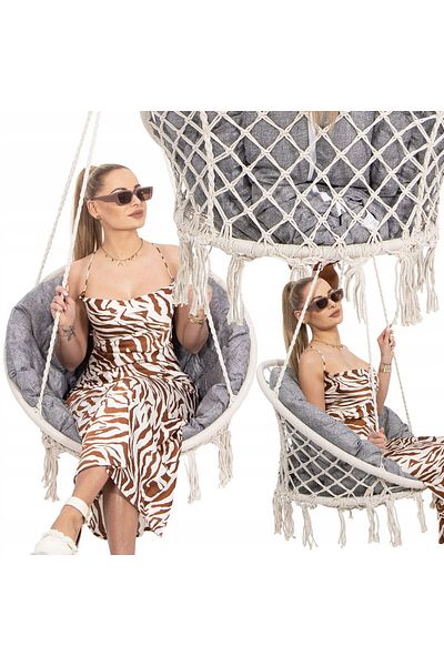 SERSIMO Round Hanging Rocking Chair with Cushion Comfort Plus Home or Garden, Beige