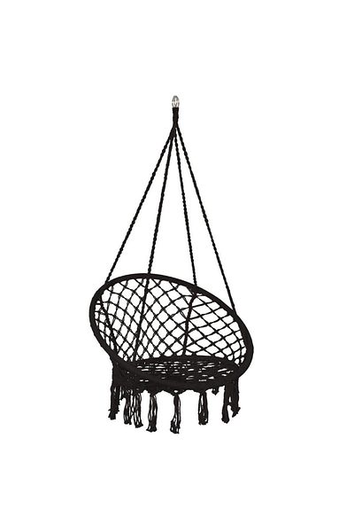 SERSIMO Round hanging swing chair for home or garden, with fringes, 150kg, black