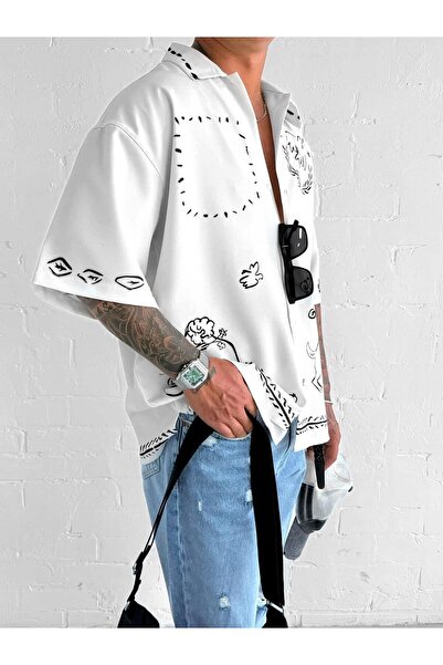 ablukaonline Чоловіча сорочка з візерунком, супер оверсайз, екрю