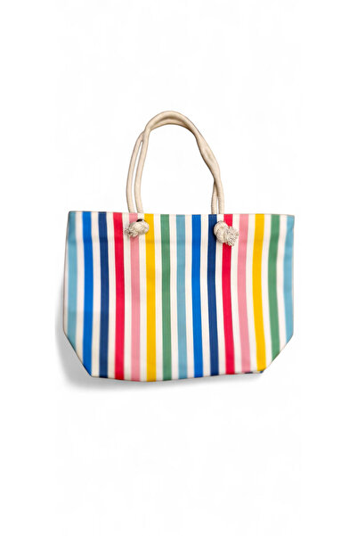 shop Beach Shoulder Handbag Wide Casual Vertical Stripes Multipurpose Arm Bag