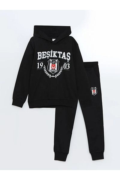 LC Waikiki Lcw kids black Hooded beşiktaş Printed boys tracksuit set