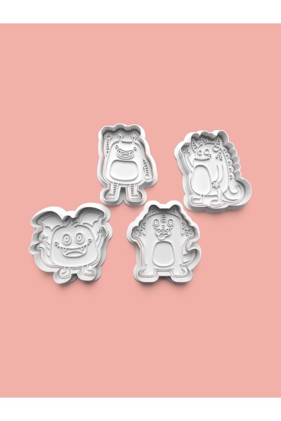 AKTASTORE قالب كوكيز على شكل وحش لطيف وقالب عجينة السكر مجموعة من 4 قطع 0071-set