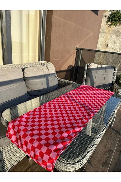 Karam Home 135X43 cm Red Pink Checkered Runner