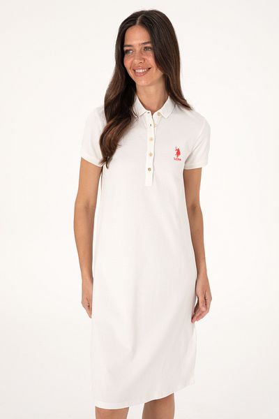 U.S. Polo Assn. Γυναικείο πλεκτό φόρεμα εκρού πόλο γιακά μίνι μέγεθος 50280038-vr019