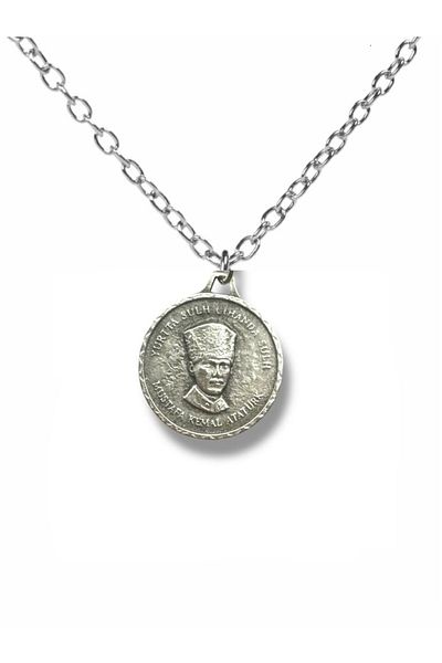 Herşey Nota Ataturk and Anıtkabir Printed Double Sided Locket Necklace – Silver Color Unisex Memory and Respect Design
