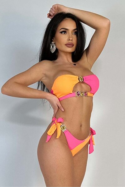 WildFashion Costum de baie fashion in 2 piese din material reiat, pietre colorate si strasuri SW2550-5519