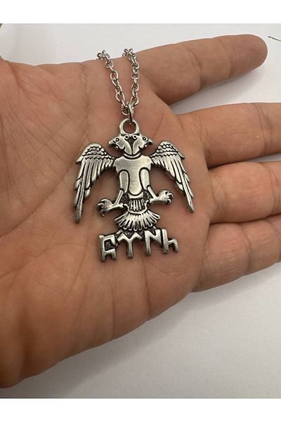 Herşey Nota Silver Color Unisex Necklace with Double Headed Eagle Figure – Symbol of Power and Nobility – 60 cm Chain