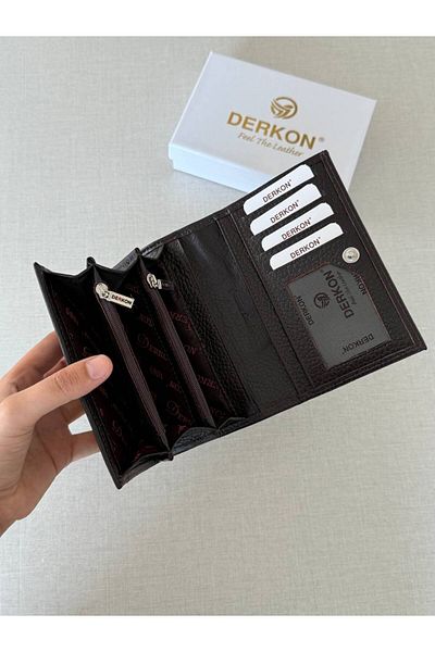 DERKON Mendy Model Useful Genuine Leather Medium Size Women's Wallet Brown