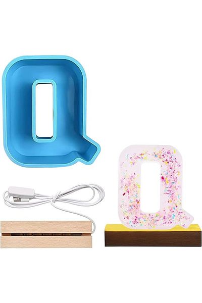 COLEESON resin mold, letter Q, silicone, blue, 14.5 x 18 x 4.5 cm.