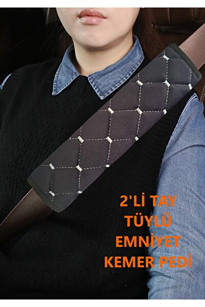 AYAZGRUP 2 Adet Emniyet Kemer Kılıfı, Pedi %100 Siyah Ithal Kumaş Beyaz Dikiş...