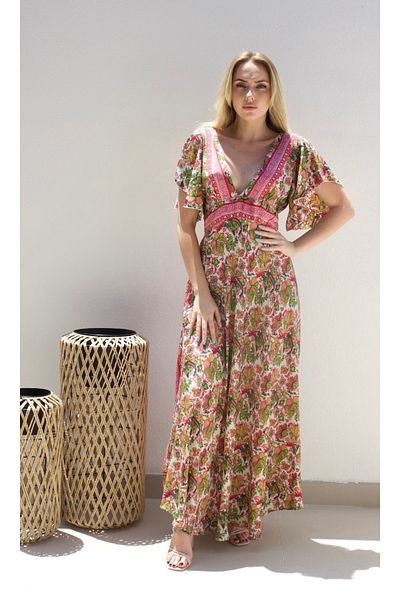 Alorabella Daniela V-Front & Back Maxi - Pink Garden