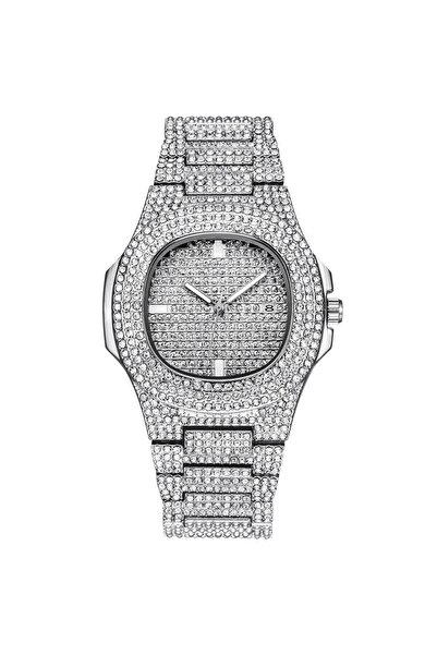 Tessero Ceas analogic Ice Out, mecanism cu cuarț, inserții de zirconiu, placat cu aur de 18K, argint