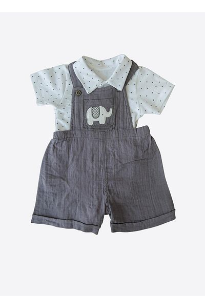 kitikate Organic Elephant Shorts Salopet 2 Piece Set Gray