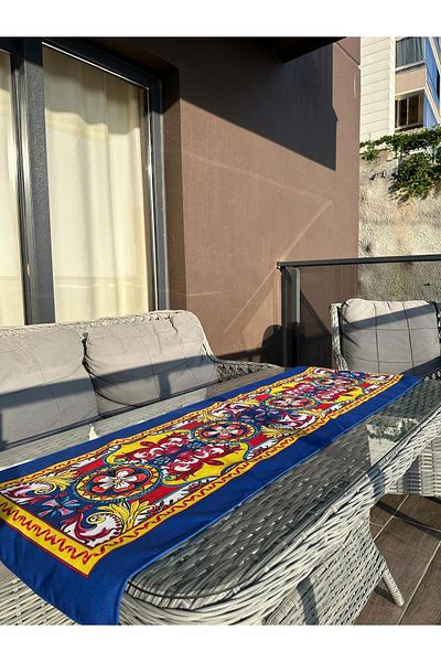 Karam Home 140X50 cm Stain-Resistant Printed Milano Series Navy Blue Runner