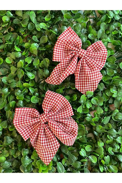 PONÇİK ACCESSORİES Red Gingham 2-Piece Bow Clamp Children's Buckle