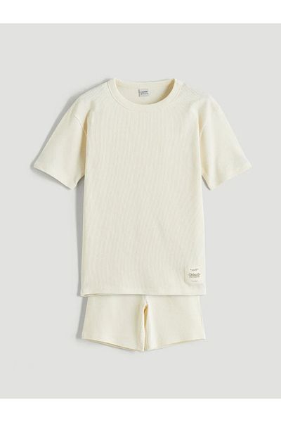 LC Waikiki Tricou și pantaloni scurți pentru băieți LCW Kids Ecru Crew Deck