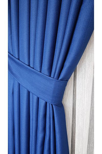 Yuka Linen Textured Navy Blue Panel Backdrop Curtain Luxury Heavy Weight Tek Wing 1/3 Tight Pleated Solid Color